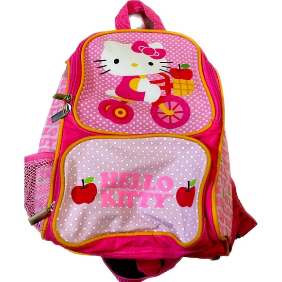 Hello Kitty Other - Girl Hello Kitty pink backpack small outside zipper pocket bicycle apple graphic